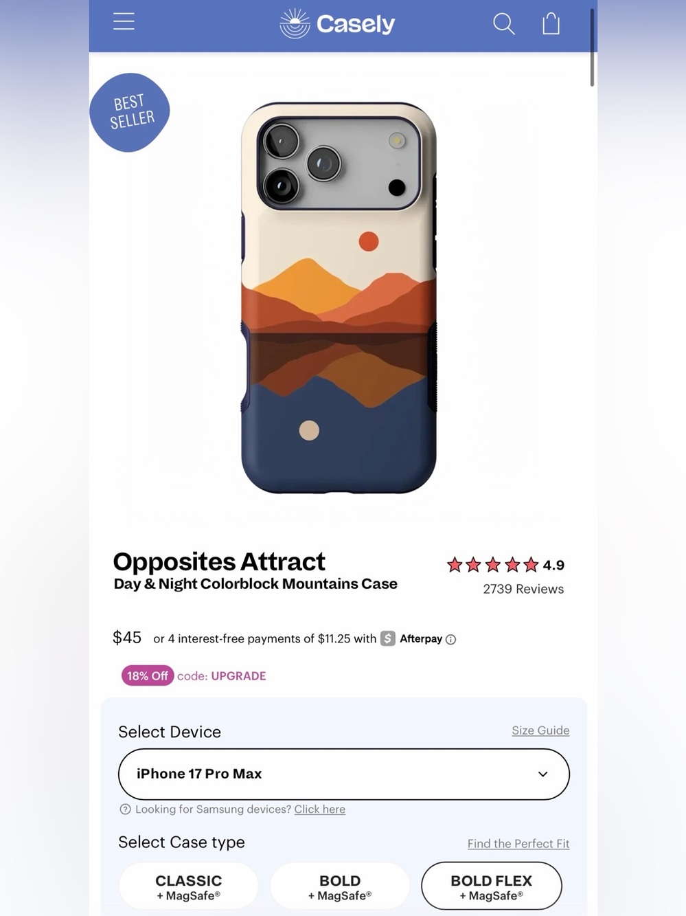 Day & Night Colorblock Mountains Phone Case - Cream, Orange, Navy